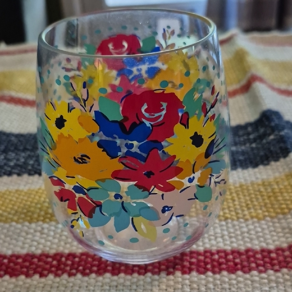 Floral Stemless Wine Glass